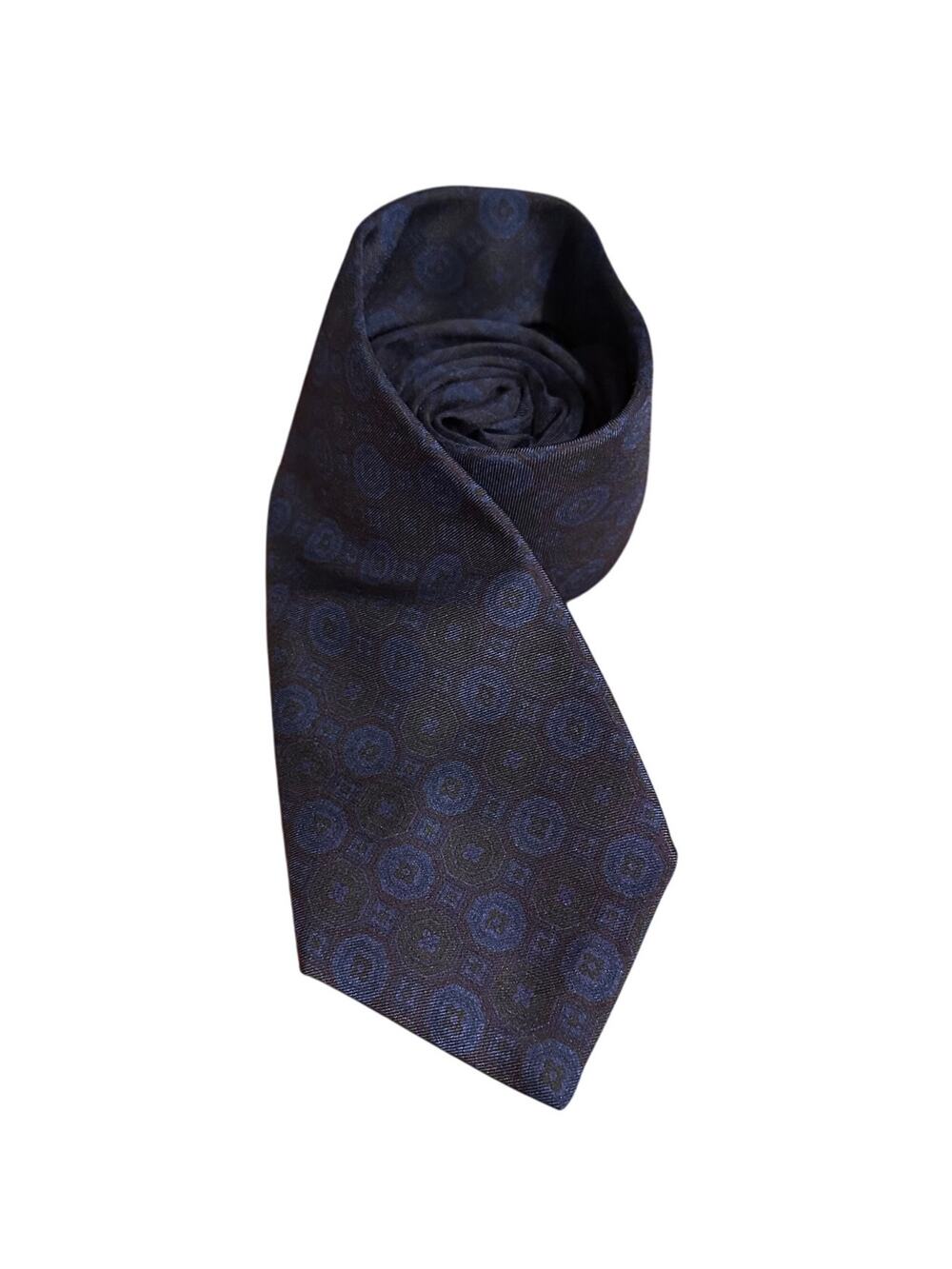 Vintage Tie Club Room Silk made in Italy Handmade in USA Blue Black Print